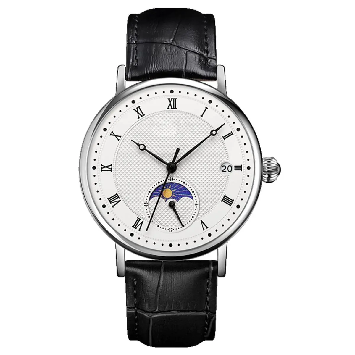 Fanmis Business Men`s Women`s Watch Leather or Stainless Moon Phase White