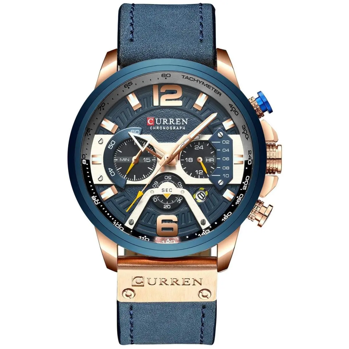 Fanmis Mens Luxury Watches Business Chronograph Dress 48 mm Blue Rose