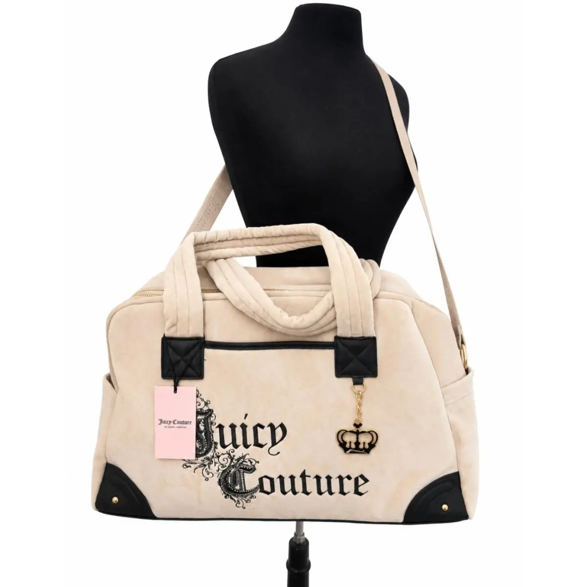 Juicy Couture Renaissance Velour Weekender Beige Duffel Bag Huge