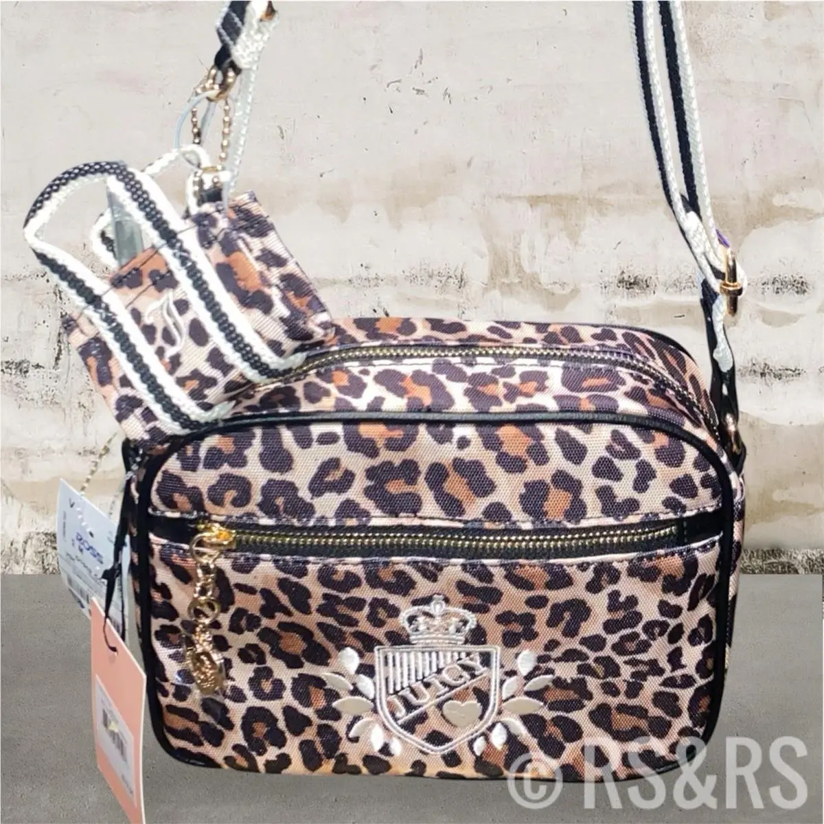 Juicy Couture Prep School Leopard Print Crossbody Purse Mini Tote Bag Charm