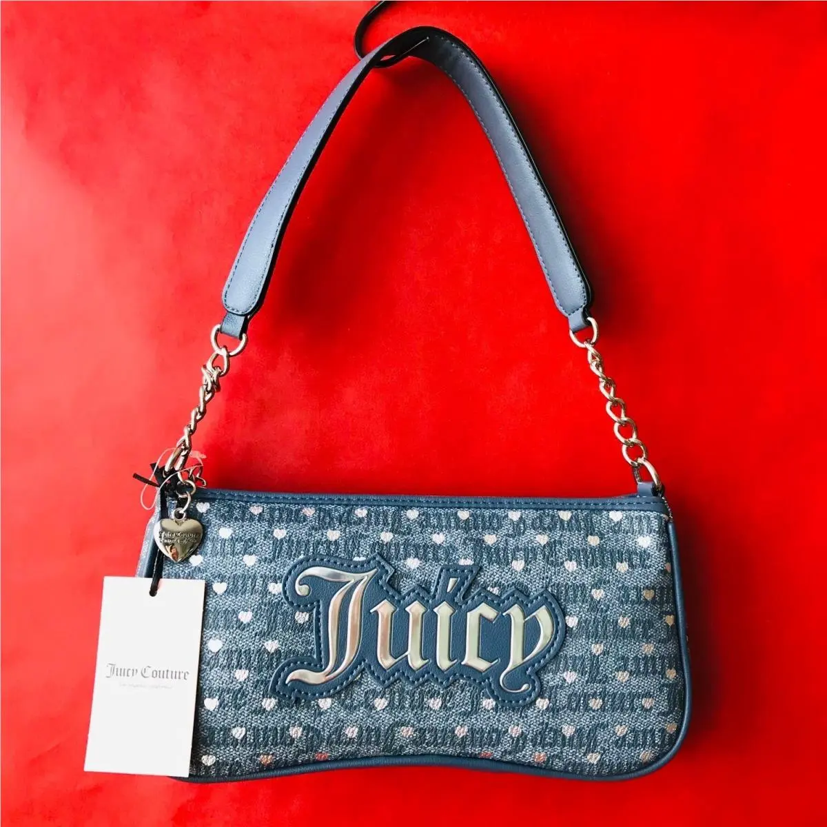Juicy Couture Poker Face Shoulder Bag Color Blue Denim / Silver