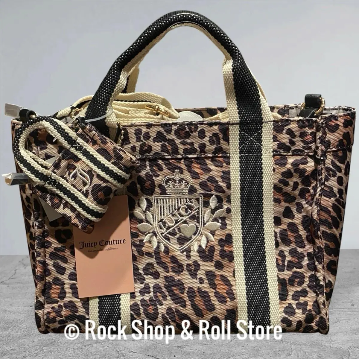 Juicy Couture Prep School Leopard Print Crossbody Tote Mini Tote Charm Y2K