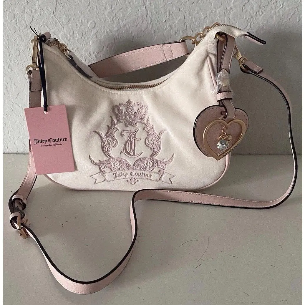 Juicy Couture Need More Juicy Coho Crossbody Bag Soft White W/ Heart Charm