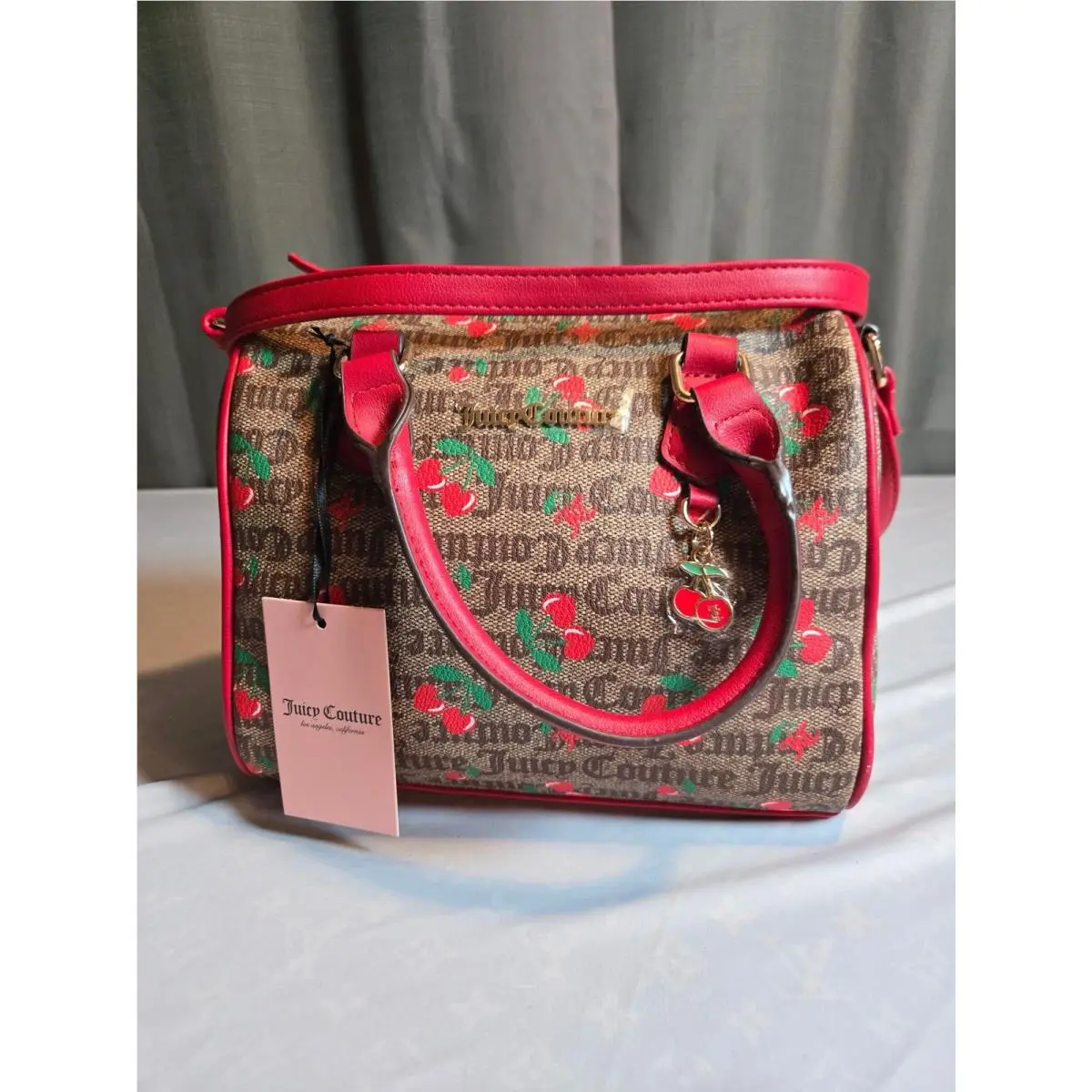Juicy Couture Bag Medium Brown Juicy Fruit Cherry Print Satchel Purse Crossbody