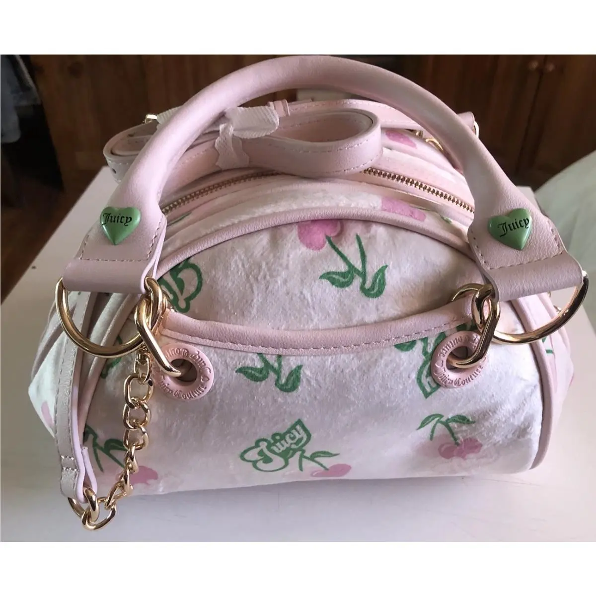 Juicy Couture Retro Cherry Gelato Satchel Crossbody Bag Bowler Handbag Retro