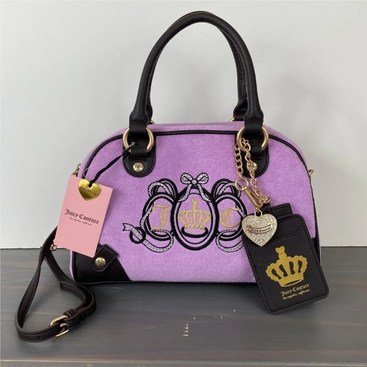 Juicy Couture Lovers Club Bowler Satchel Crossbody Bag Violet Velour Y2K