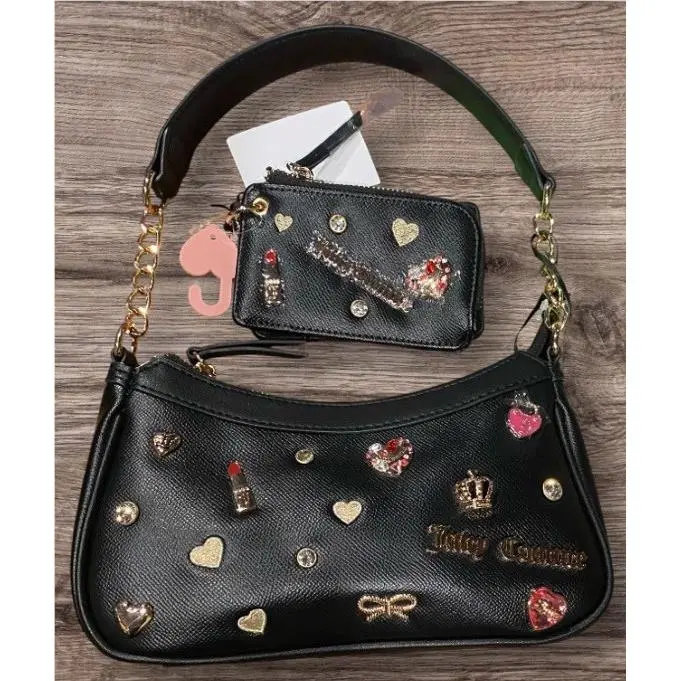 Juicy Couture Black Charm Embellished Turn On The Charm Shoulder Bag Wallet