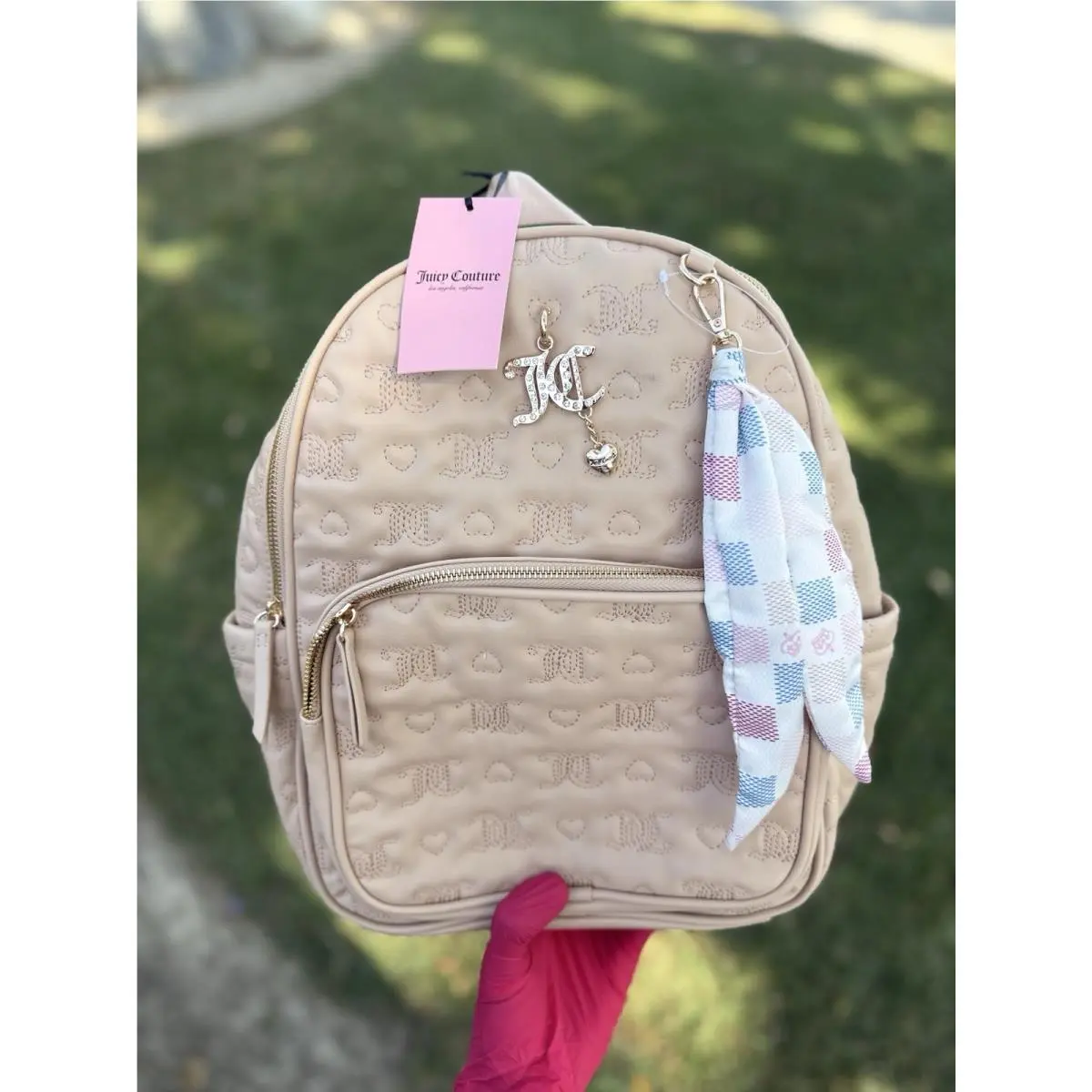 Juicy Couture Word Play Backpack Heart Embossed Rhinestone