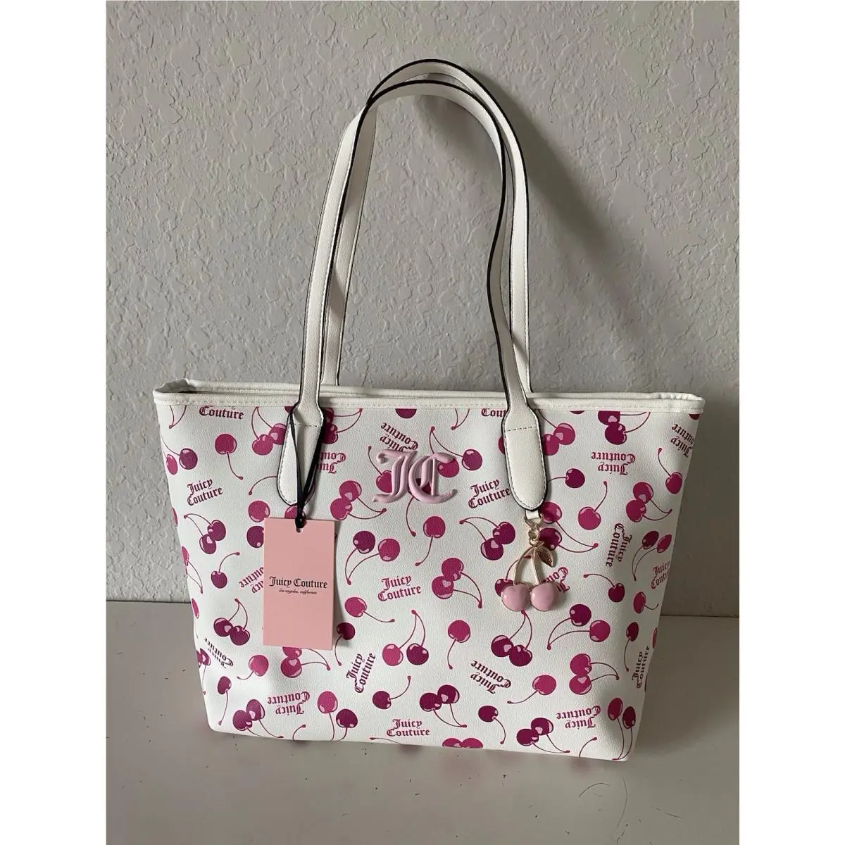 Cherry On Top Large Tote Shoulder Bag Viral Cherry Purse White by Juicy Couture