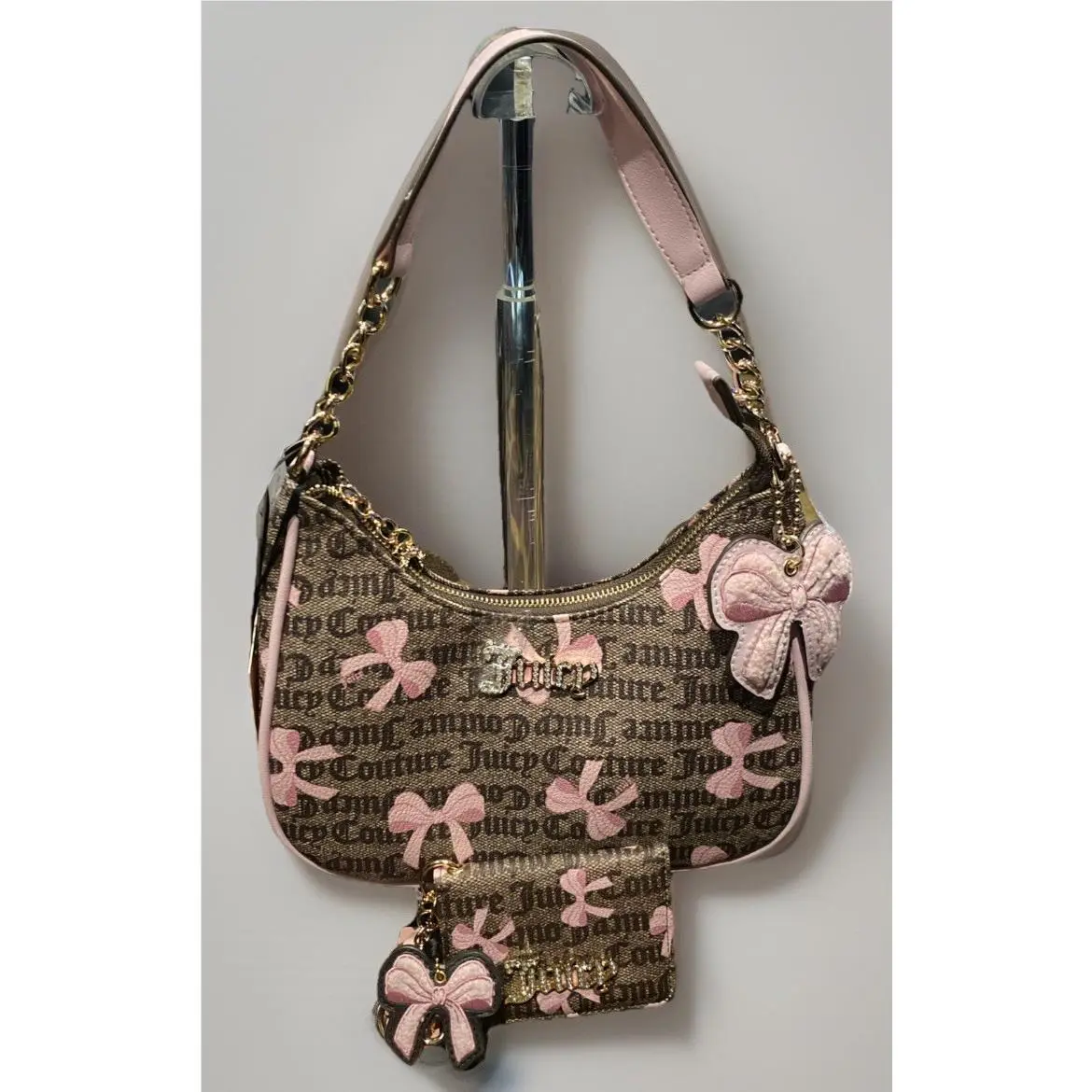 Viral Juicy Couture Simply Sweet Brown w/ Pink Bows Shoulder Bag Wallet