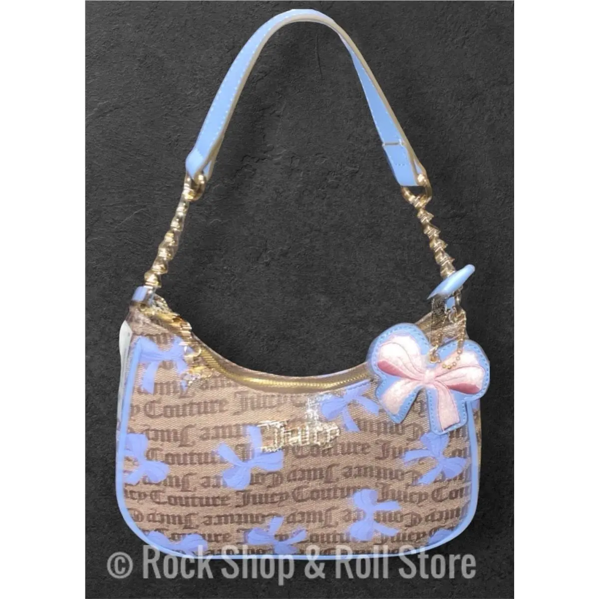 Viral Juicy Couture Brown Blue Bows Shoulder Bag Coquette W/bow Charm