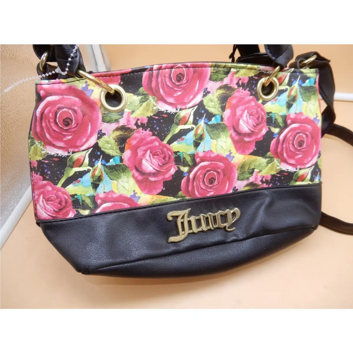 Bag Black Multi Rose Sweet Fantasy Satchel by Juicy Couture