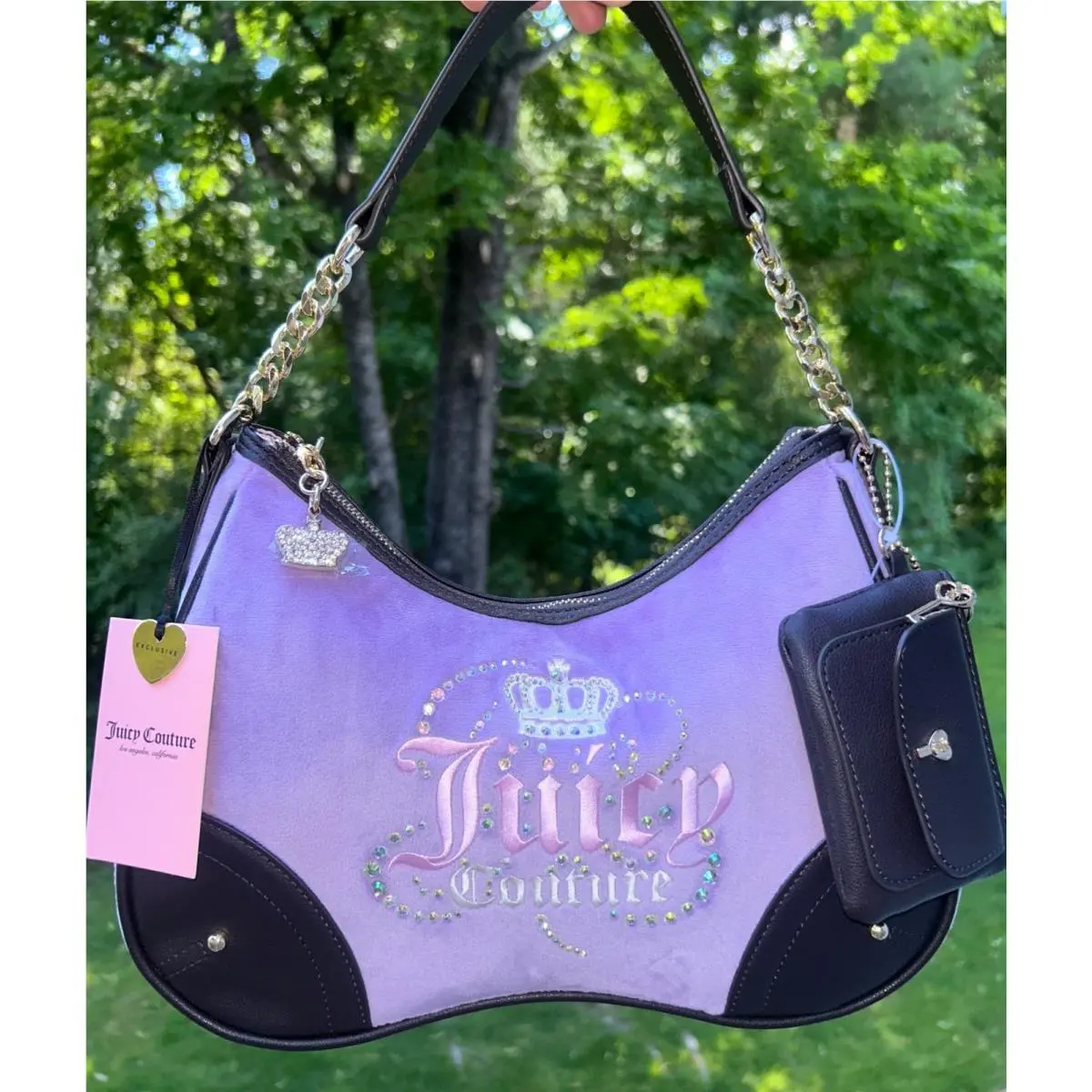 Juicy Couture Velour Dreamy Juicy Shoulder Bag in Lavender/chocolate