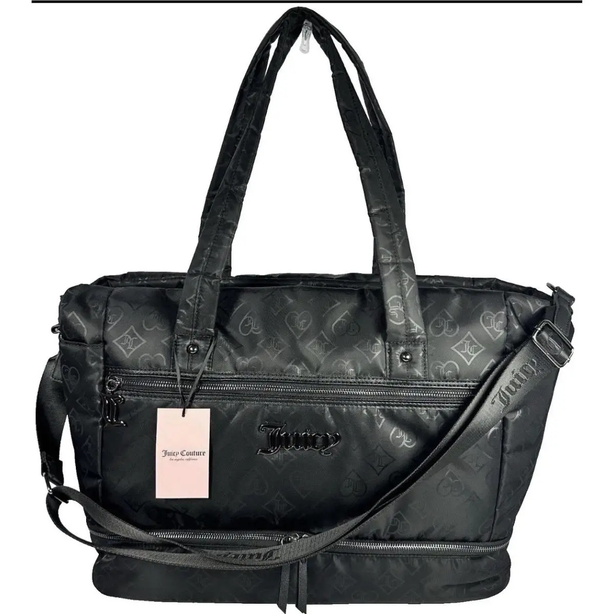 Juicy Couture Fashionista Weekender Duffle Bag Black Monogram Travel Tote