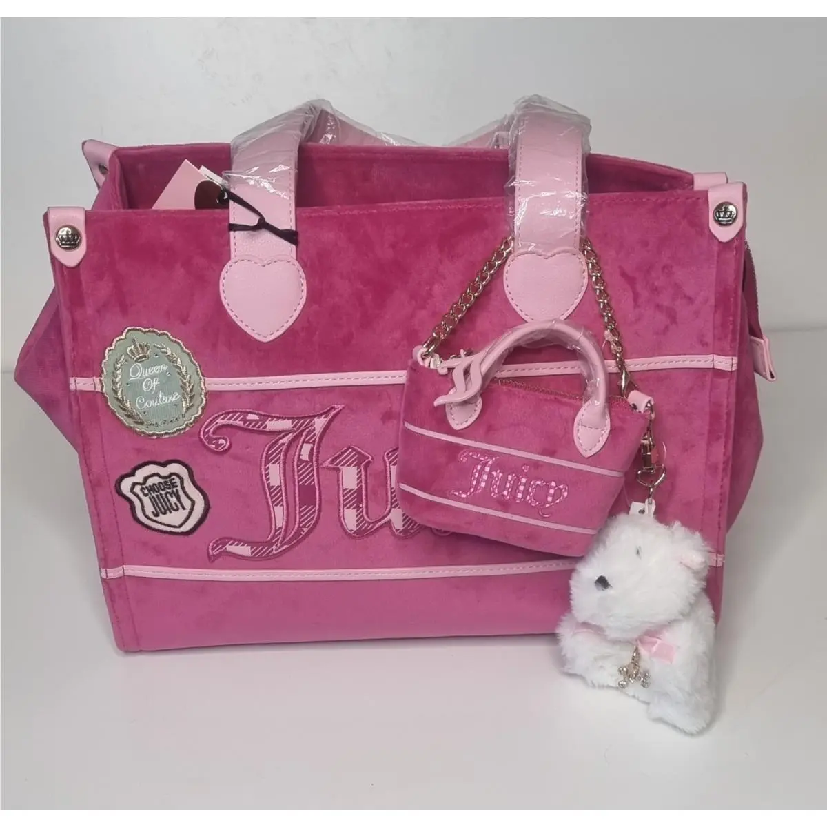 Study In Style Tote Wdog Charm and Mini Bag In Raspberry Tart by Juicy Couture