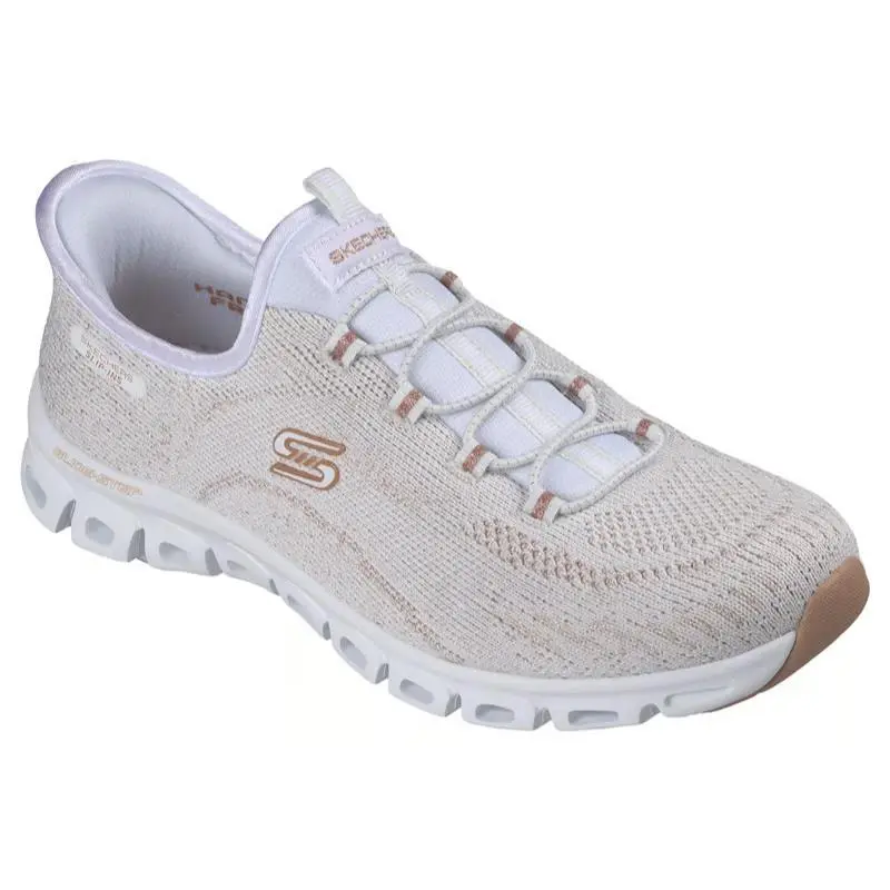 Womens Skechers Slip Ins Glide Step Copper Bloom White Rose Gold Knit Shoes