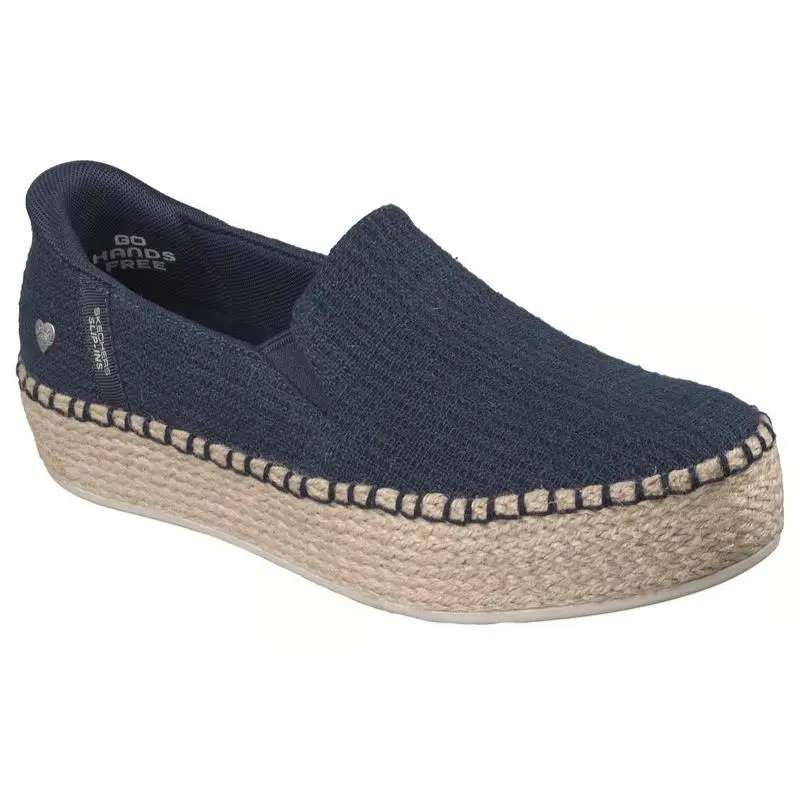Womens Skechers Slip Ins Bobs Sesame Chic Steps Navy Canvas Shoes