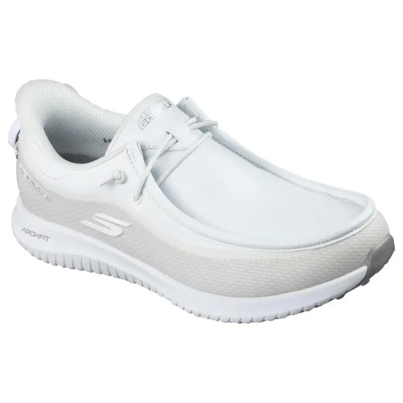 Womens Skechers Slip Ins Golf Flight Moc Twist White Silver Moc-toe Shoes