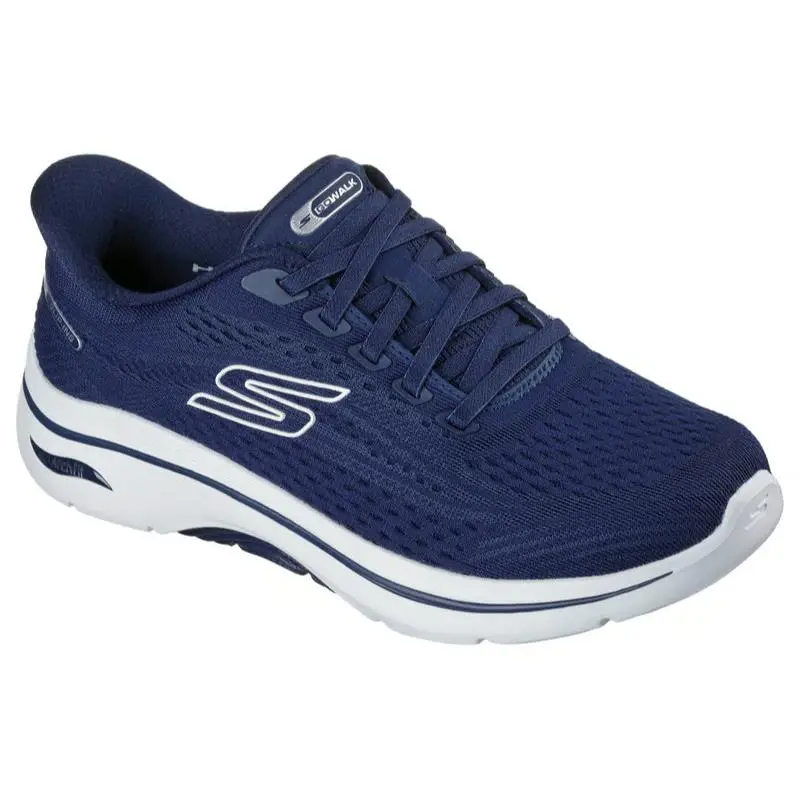 Womens Skechers Slip Ins GO Walk Arch Fit 2.0 Kathy Navy White Knit Shoes