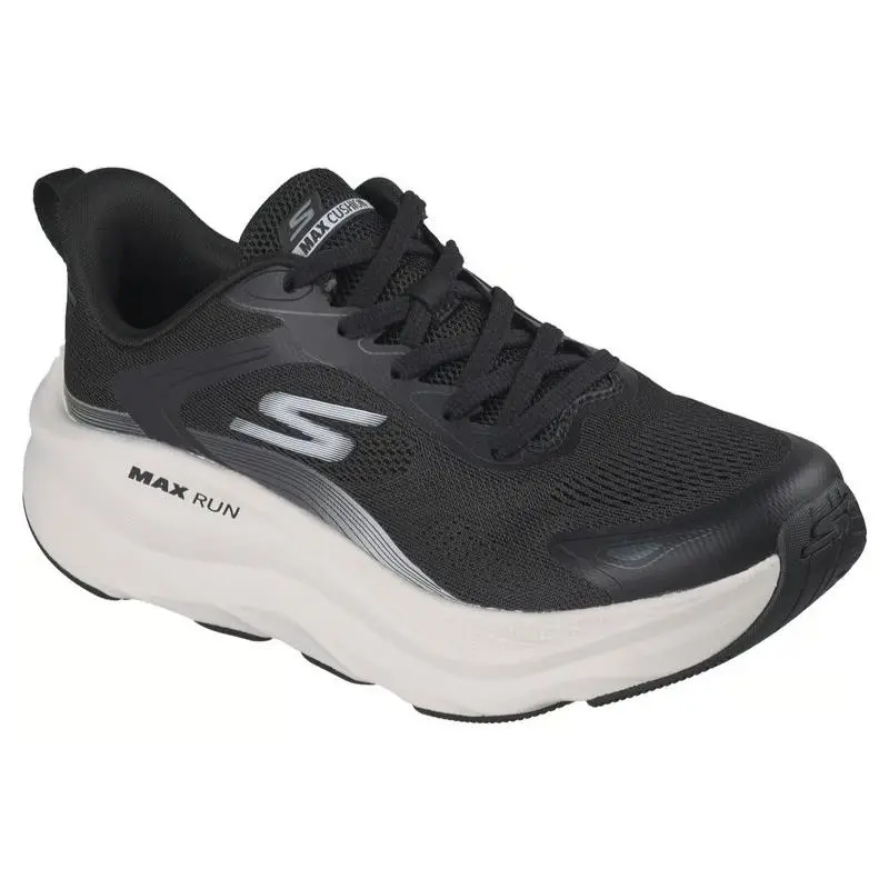 Womens Skechers Max Run Pacewave Black White Mesh Shoes