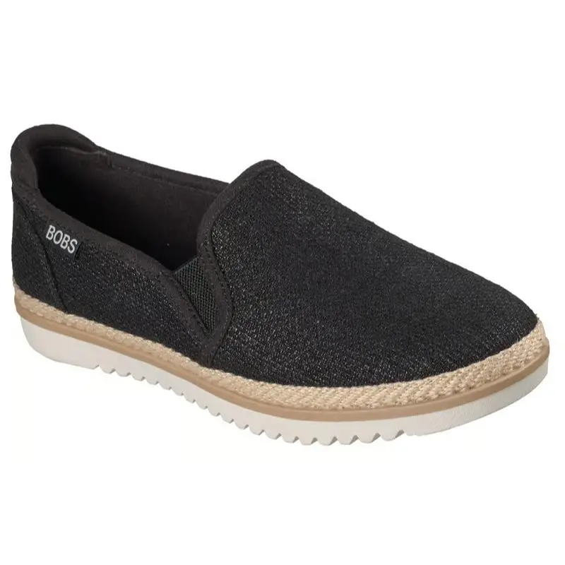 Womens Skechers Bobs Flexpadrille LO Shiny Spritz Black Canvas Shoes