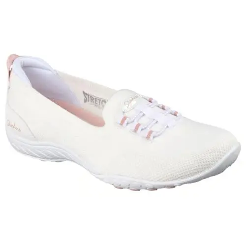 Womens Skechers Relaxed Fit Breathe Easy Feeling Sweet White Knit Shoes - White
