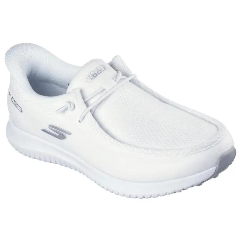 Womens Skechers Slip Ins GO Golf Flight Moc White Silver Mesh Shoes