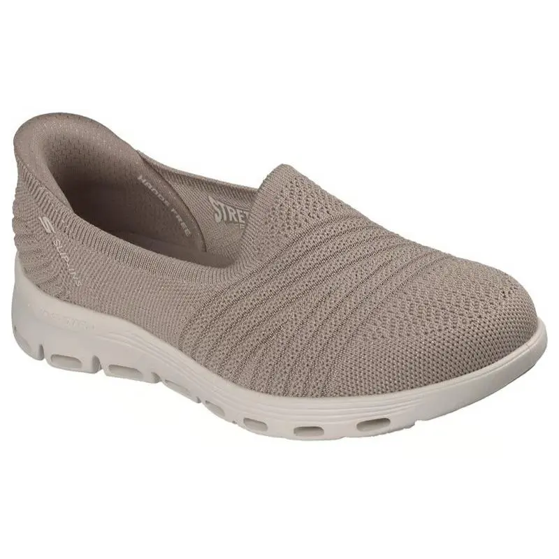 Womens Skechers Slip Ins Glide Step Serene Anne Taupe Knit Shoes
