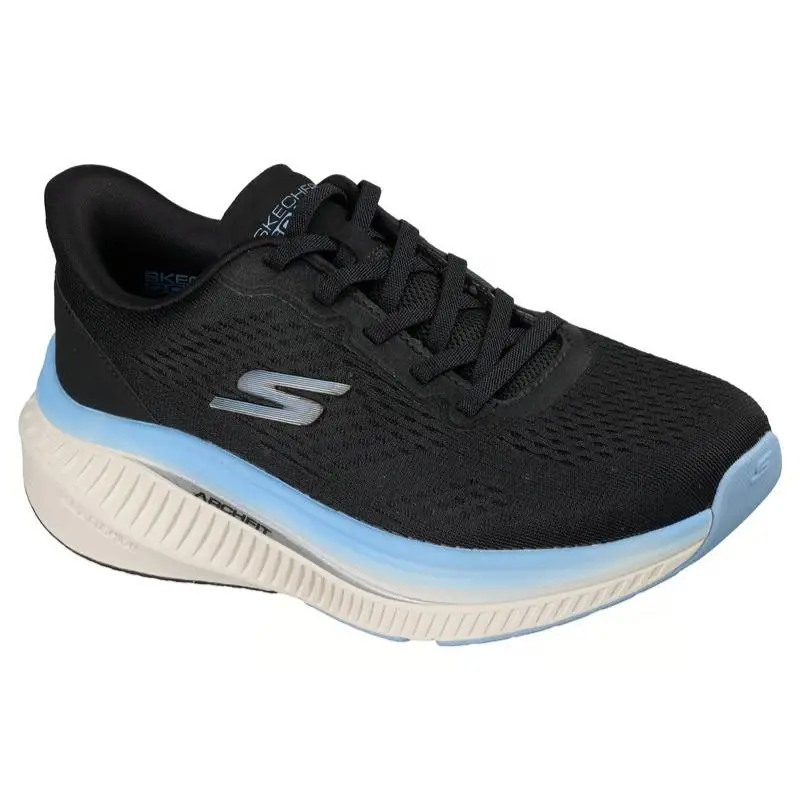 Womens Skechers GO Walk Max Cushioning Arch Fit Roslyn Black Blue Mesh Shoes - Black