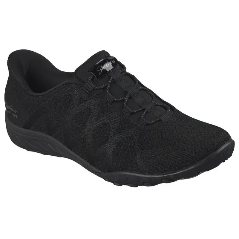 Womens Skechers Slip Ins Relaxed Fit Breathe Easy Eter Black Knit Shoes