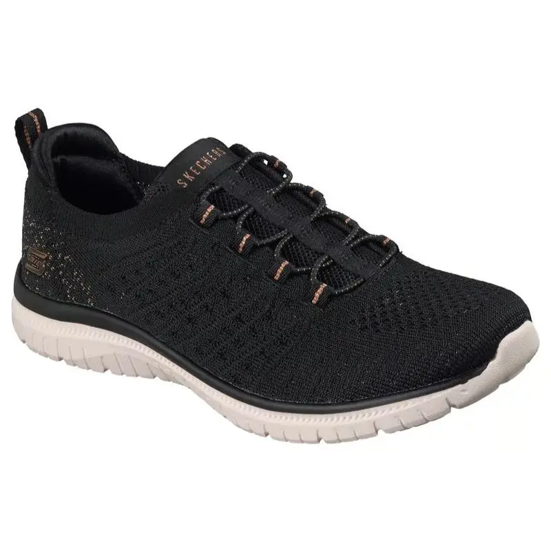 Womens Skechers Virtue Copper Dream Black Rose Gold Knit Shoes