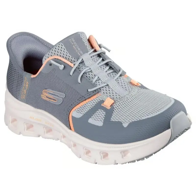 Womens Skechers Slip Ins Work Slip Resistant Glide Step Pro Gray Orange Mesh - Gray