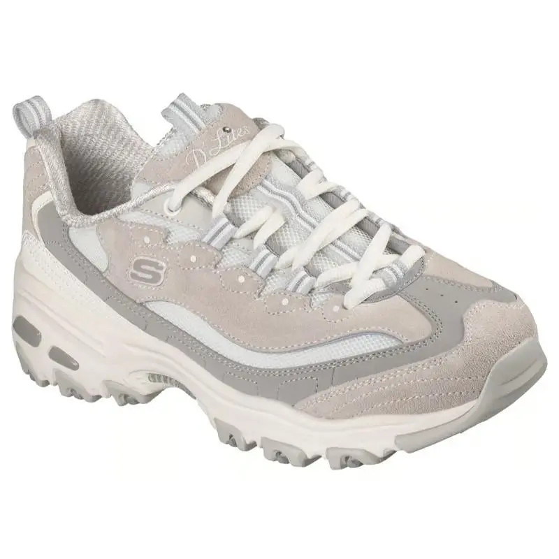 Womens Skechers D`lites Legacy White Gray Leather Shoes