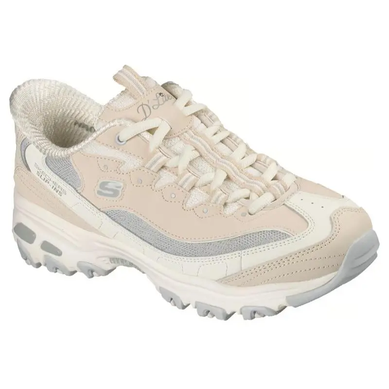 Womens Skechers Slip Ins D`lites Smooth Nostalgia Natural Gray Leather Shoes