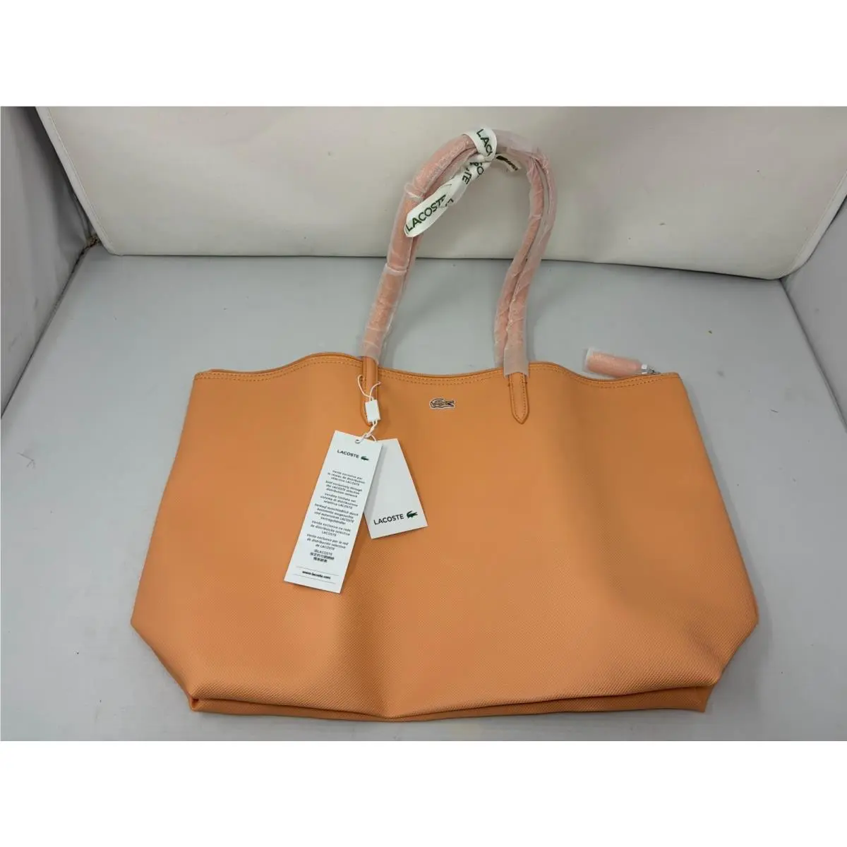 L 12 12 Concept Large Shopping Tote Bag Peach L.12.12 Purse by Lacoste