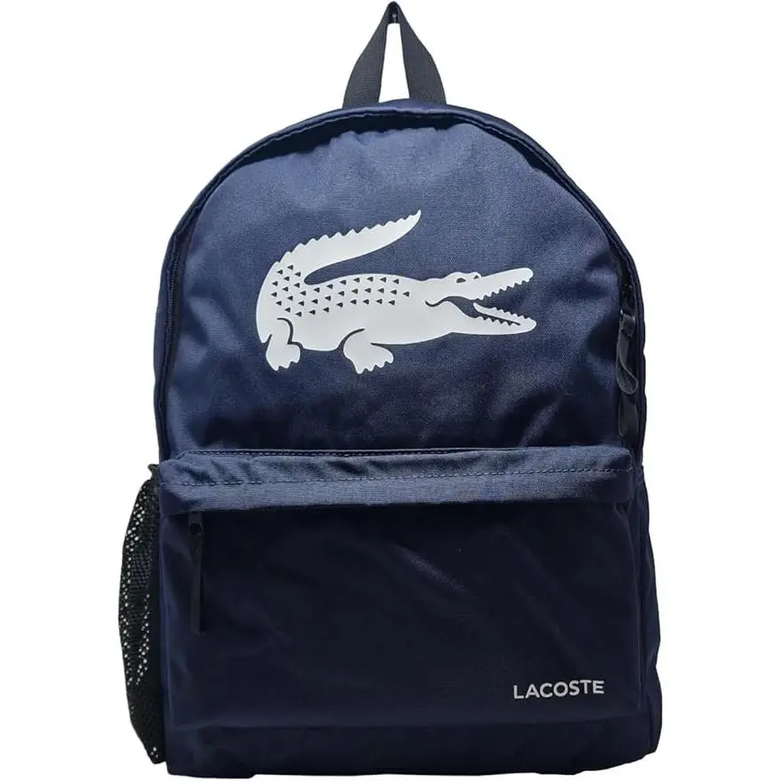 Lacoste $98 Backpack Big Croc Logo Bag Backpack Big Croc Logo Bag Side Pocket N Blue NH5184OM