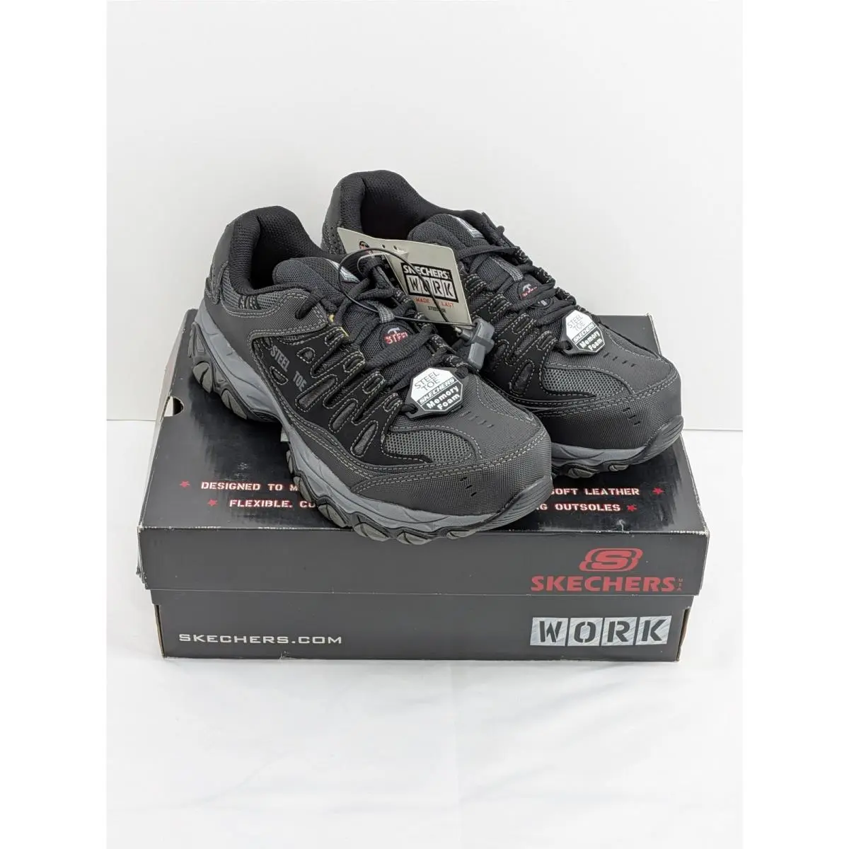 Skechers Work Men`s 10.5 Steel Toe Safety Shoes Memory Foam Black Grey Sneakers
