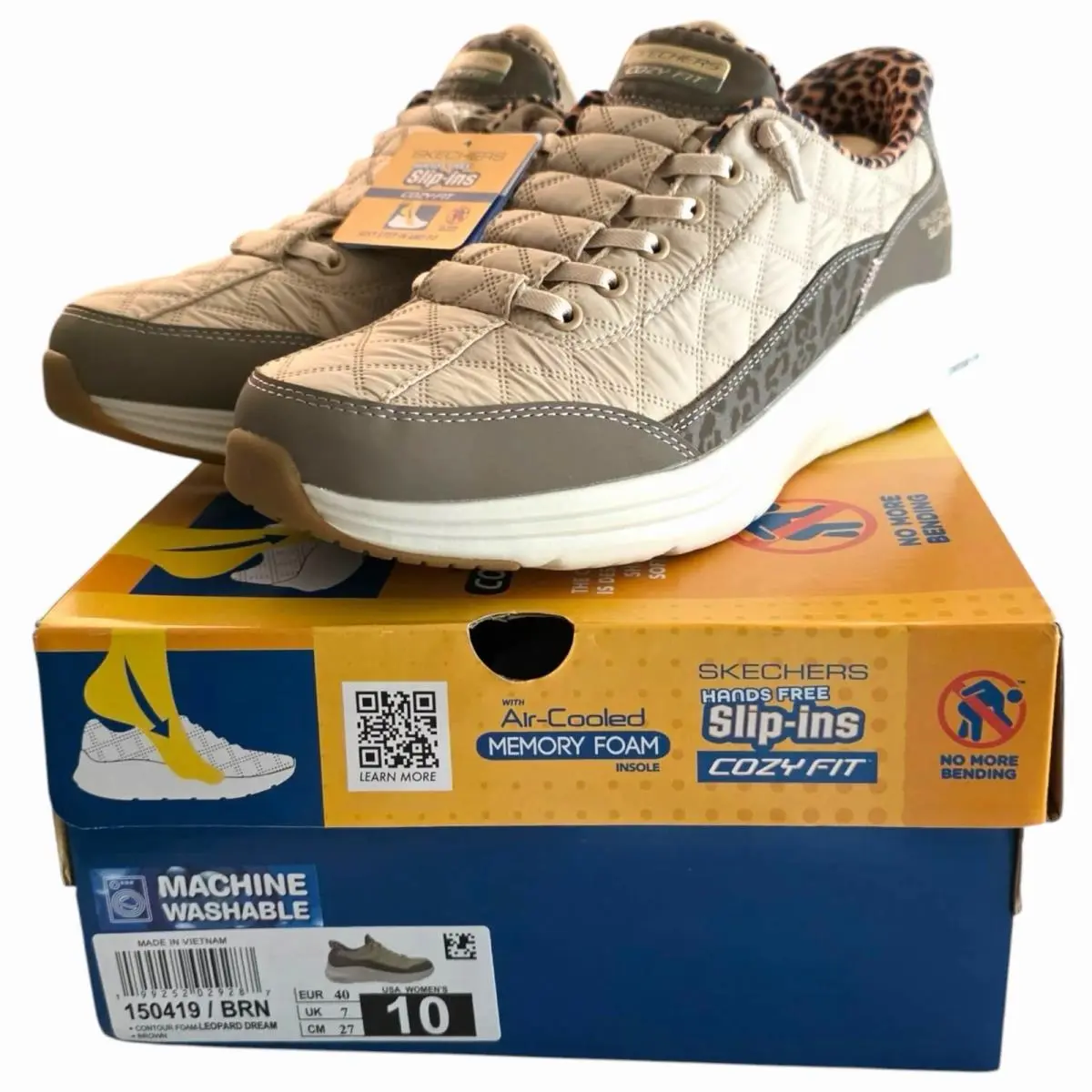 Skechers Hands Free Slip Ins Cozy Fit Leopard Dream Sneakers Womens 10 Brown