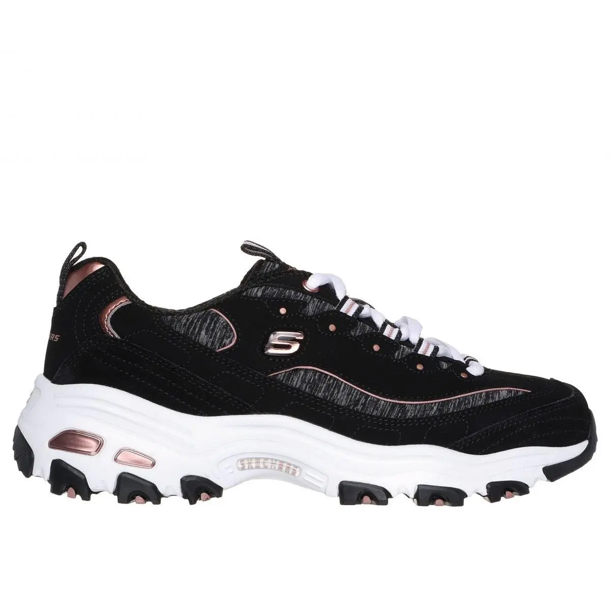 Skechers Women`s D`lites - Metime Sneaker Black Rose Gold - 11936-BKRG 6-D