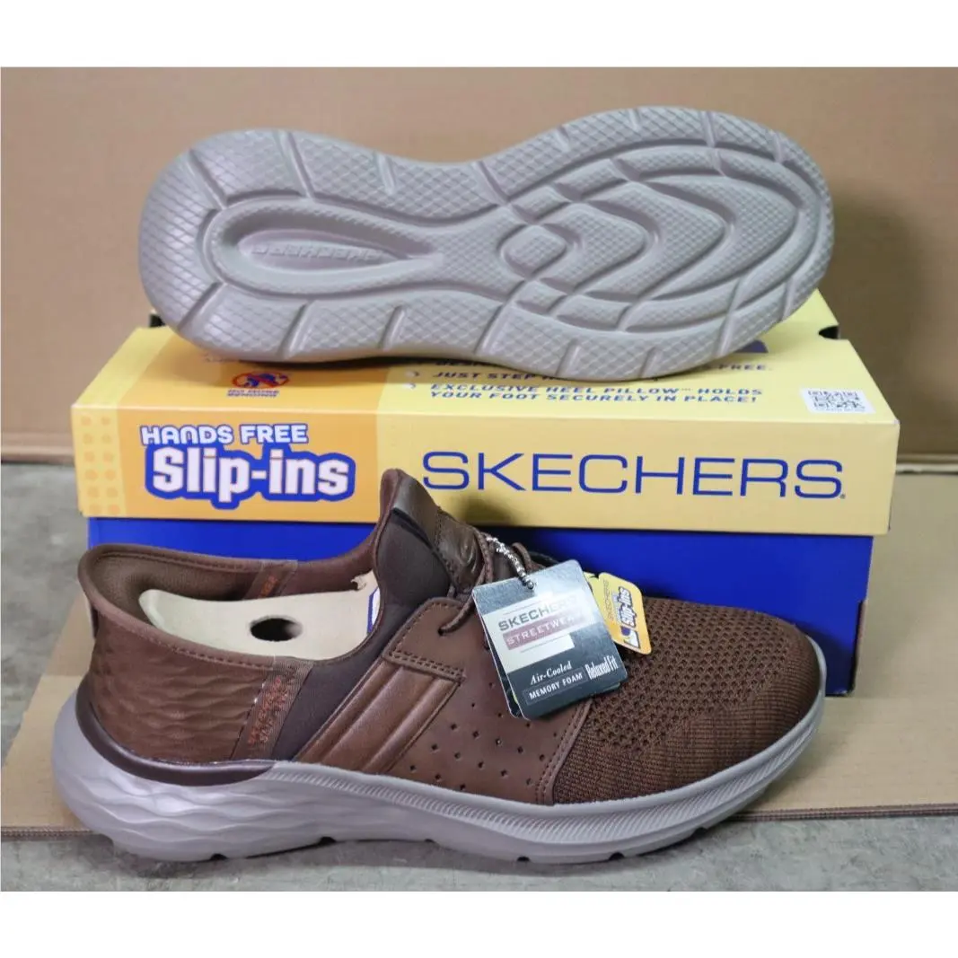 Skechers Garner Newick Dark Brown Slip-ins Sneaker Shoe US Men`s Size 9.5