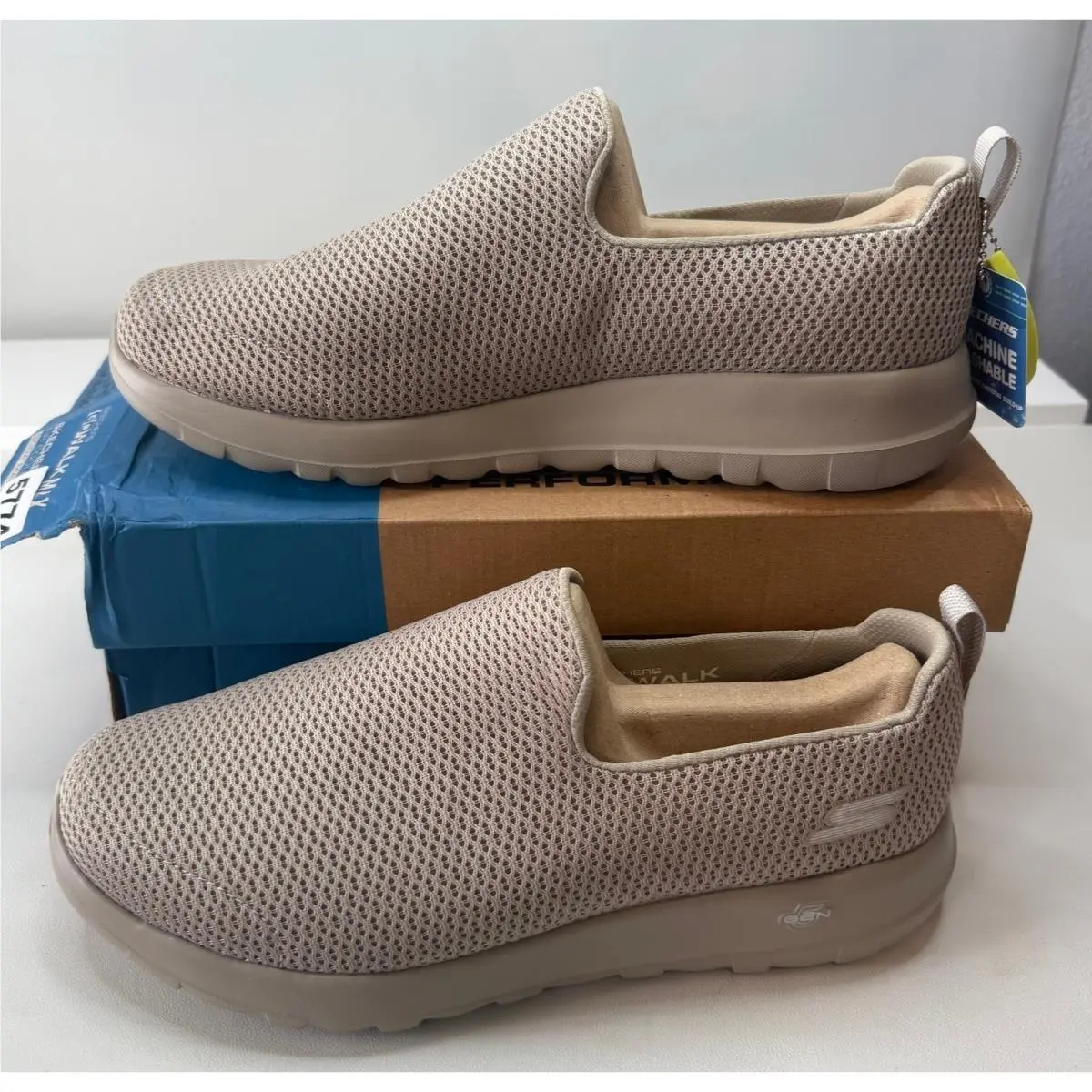 Skechers Go Walk Max Mens 10.5 Extra Wide Taupe Slip On Sneakers 54600EWW