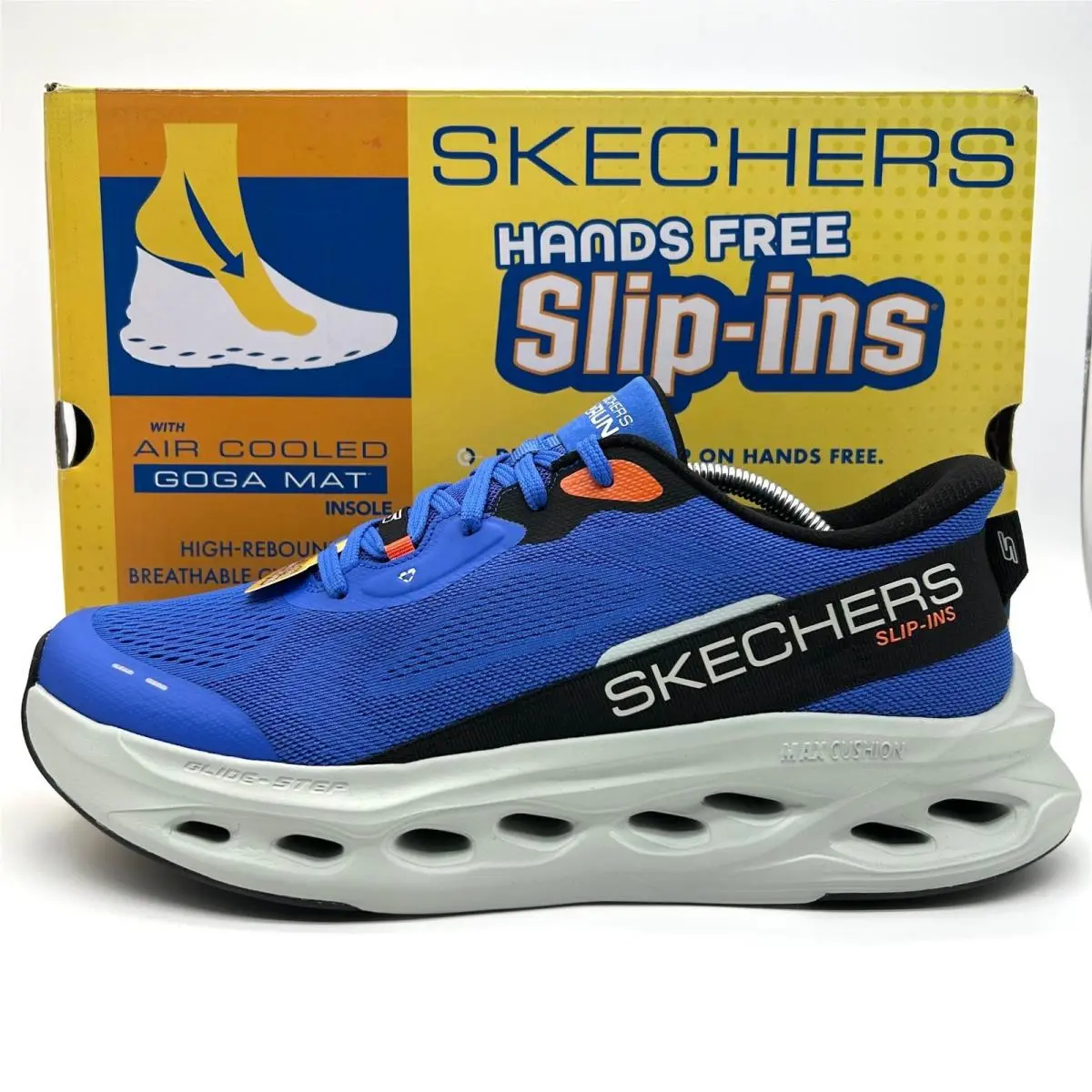 Skechers Max Cushioning Glide Step Shoes Mens 11.5 Blue Orange Gorun Slip-ins