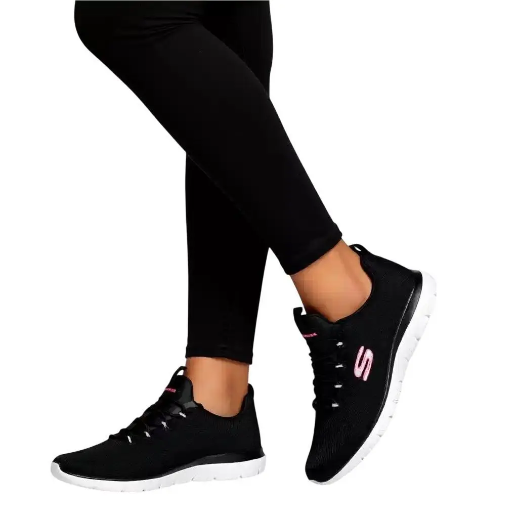 Skechers Summits Quick Getaway Black Pink Slip On Bungee Sneakers Blk 7.5