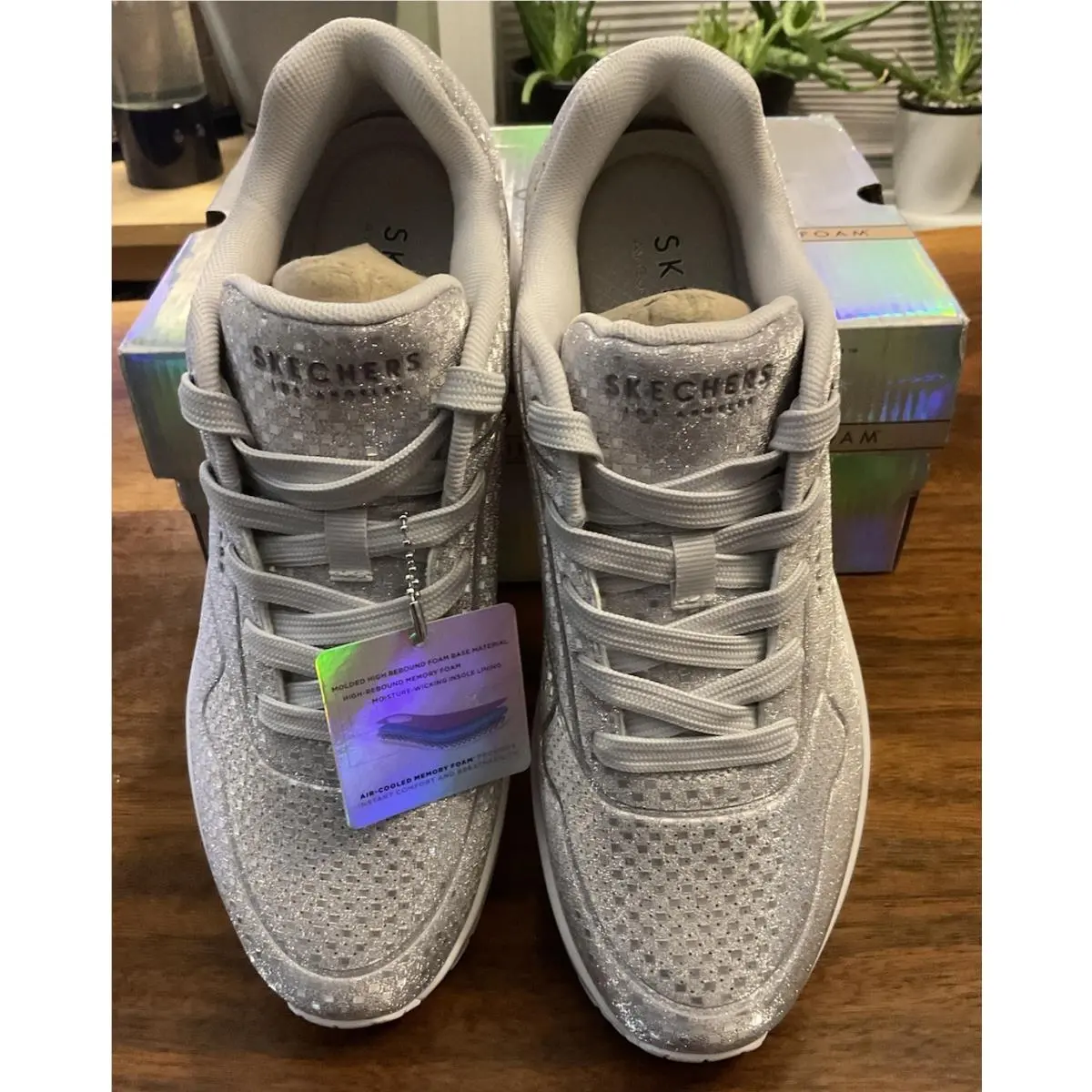 Skechers Women`s Street Uno Disco Nite Sneakers Silver 8.5
