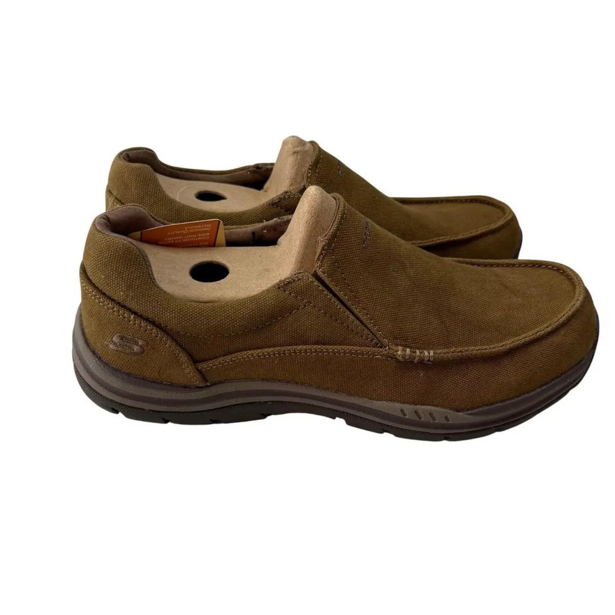 Skechers Mens Extra Wide Canvas Slip On Shoes Brown Memory Foam Size 9