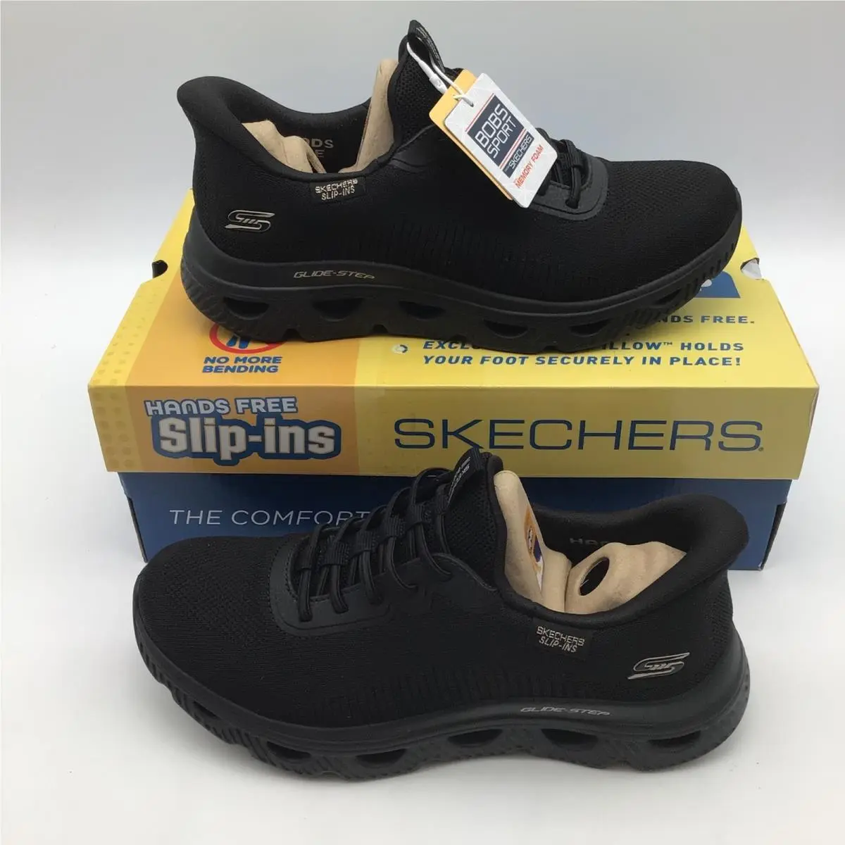 Skechers Bobs Sport Arc Waves Slip-ins Black Sneakers Women Size 7 W