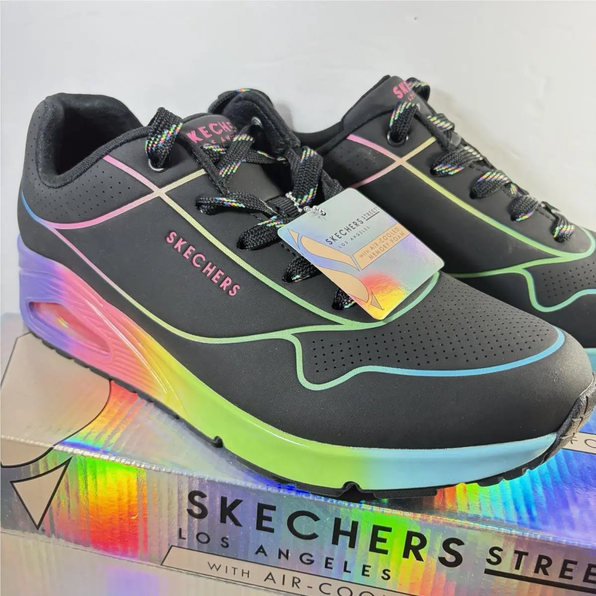 Skechers Street Sneakers Uno Pop Of Sunshine Women Sz 10 Black Multi Mem Foam
