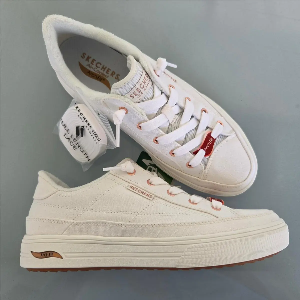 Skechers Street Arch Fit Arcade White Rose Gold Vegan Sneakers 177190 Womens 8.5