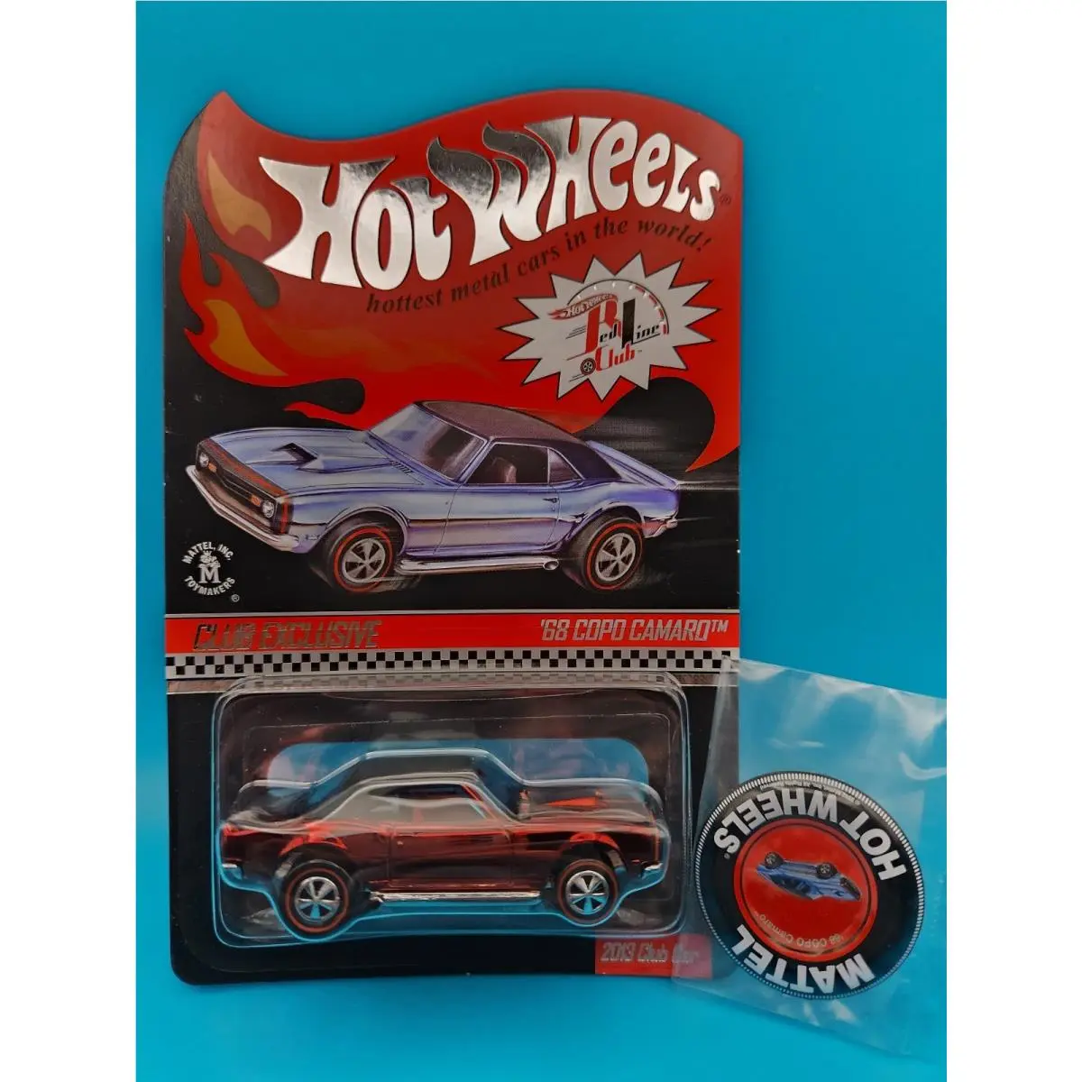 HW Rlc ‘68 Copo Camaro “chrome Red” W/black Vinyl Top Button