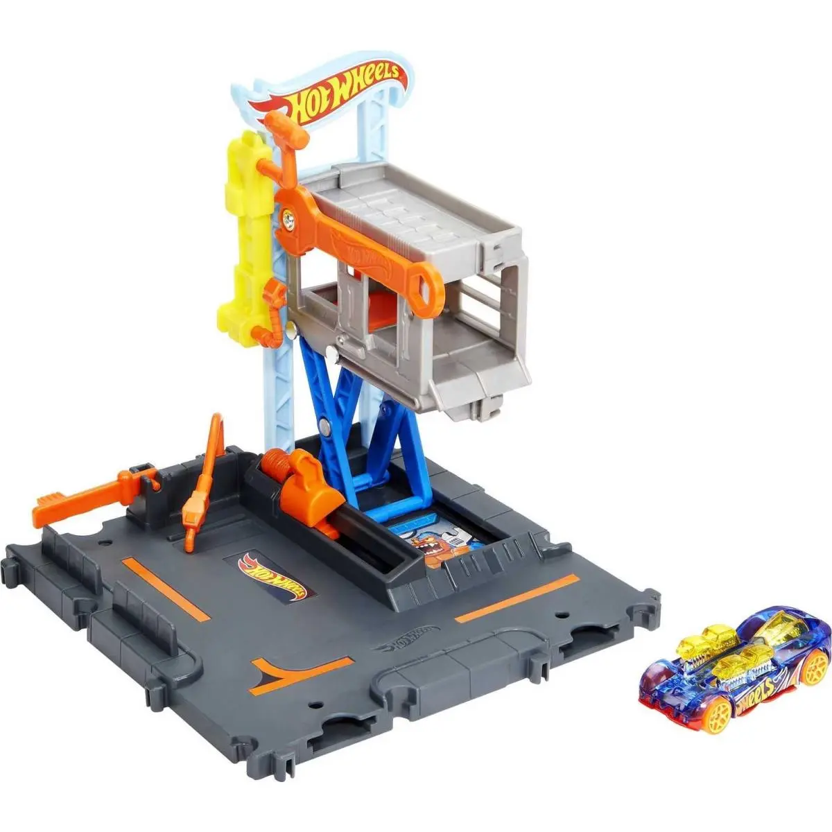 City Toy Car Track Set Downtown Repair Station Playset with 1:64 Scale Vehicle